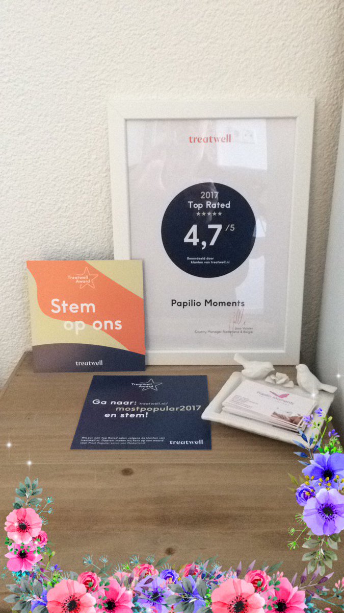 WoW! Top rated Salon 2017! Please vote for my Papilio Moments Wellness Massage!
Most Popular 2017! 
treatwell.nl/mostpopular2017