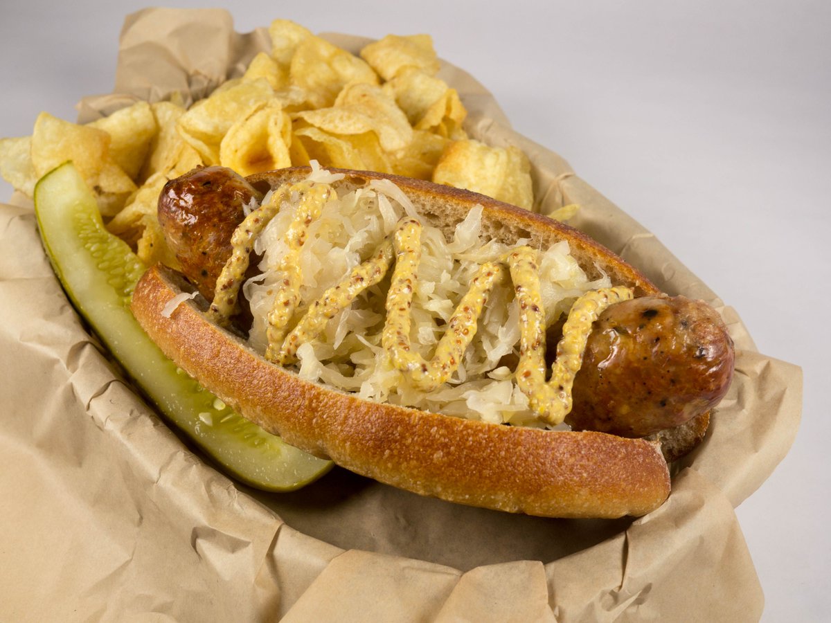 sewardcoop's tweet photo. ***NEW***at the #FranklinStore Deli Counter: Bratwurst--Seward-made pork sausage with sauerkraut, stoneground mustard and onions on a bun https://t.co/xbmFRVfQKH