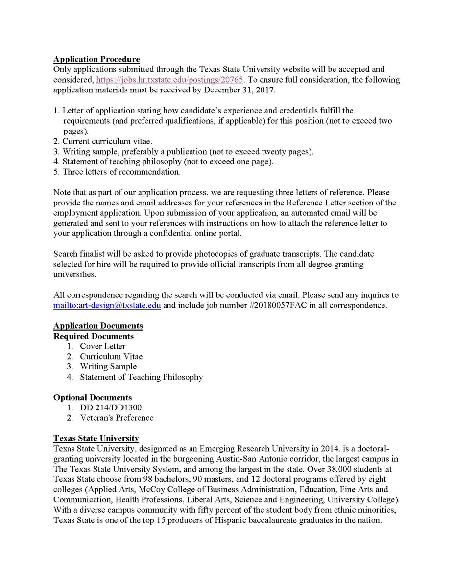 designhistorysociety on twitter the school of art design at texas state university looking 4 design historian in the position of assistant professor