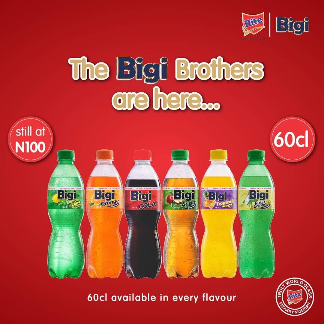 drinkbigi's tweet photo. We're happy to announce the new 60cl Bigi Brothers. Still at N100. Available in all flavors. #ProudlyNigerian #TrulyWorldClass https://t.co/2Gua0JyMcH