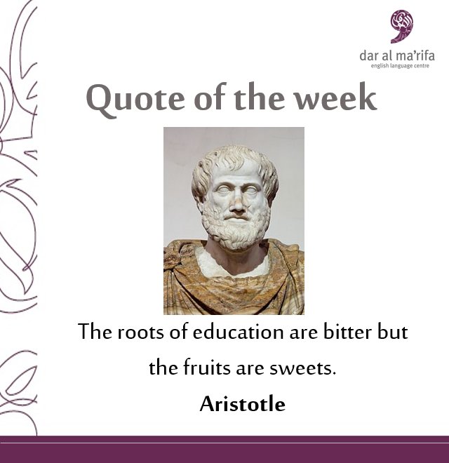 daralmarifa's tweet photo. Quote of the week
For this week, we have chosen this quote by #Artistotle
#DMLCbh #QOTW #quotes #history #eng #daralmarifa #characters #bh https://t.co/lk6un4hWjV