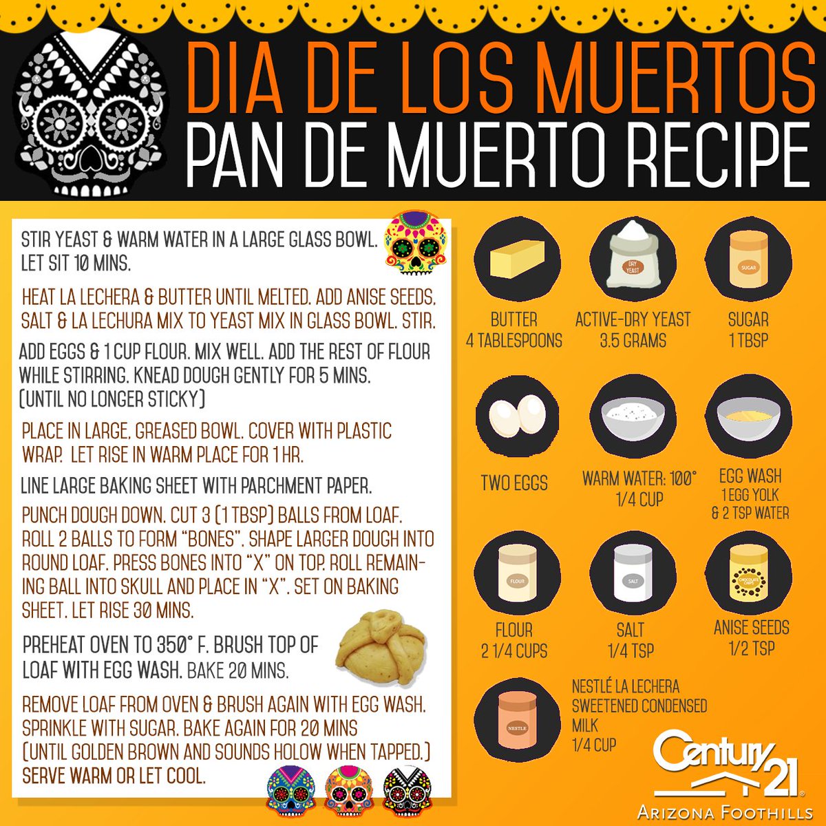 c21azfoothills's tweet photo. #C21Tips : Celebrate #DiaDeLosMuertos with this "day of the dead" bread recipe! https://t.co/CGXKbd6rm2