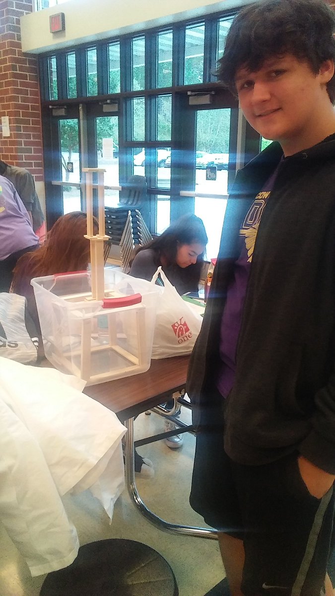 ECHSciOly's tweet photo. Alex with his tower https://t.co/8IJkzu4AyX