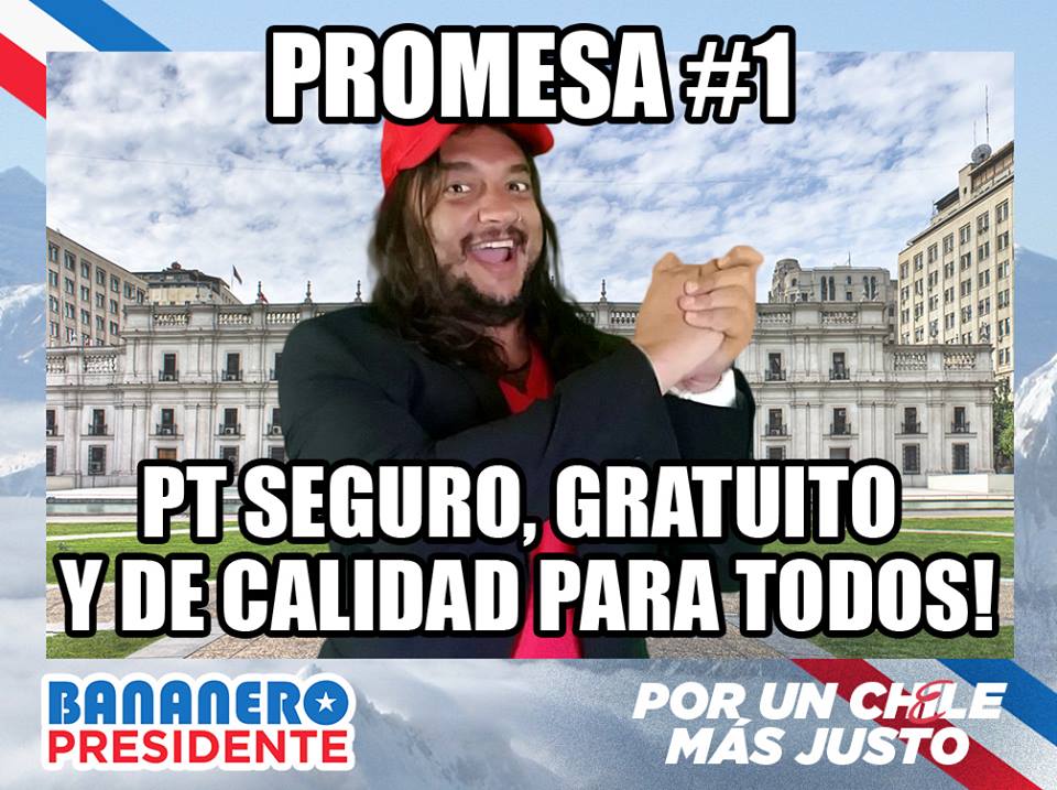 DafuqCL's tweet photo. Comienza la candidatura con la chota dura! @elBananeroSoyIo promete PTSeguro. Entradas en https://t.co/woclHl0cOS #bananeropresidente https://t.co/3AANU1vy7I