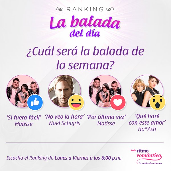 Ritmo_Romantica's tweet photo. Al aire la #BaladaDeLaSemana  Sintoniza los 93.1 FM o -> https://t.co/3tlhXOtRkI https://t.co/Hkv3Xz8BMM