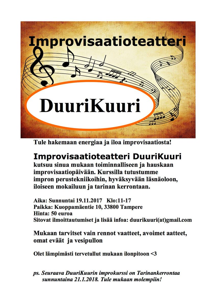 PODESTEcoaching's tweet photo. IMPROVISAATIO -kurssi Tampereella 19.11. Toiminnallinen ja hauska tapa tutustua impron perusteisiin, Ilmoittaudu ja tule mukaan :) https://t.co/LFG5V3xYGA