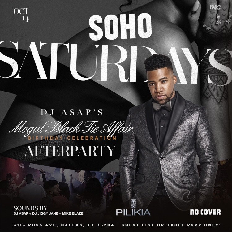Drizze_inc's tweet photo. Dallas we got one! "SOHO SATURDAYS" The hottest new Saturday night party in the metroplex!  Tonight celebrating the b-day of @DJASAP 10-2am! https://t.co/dLl9GghYwI