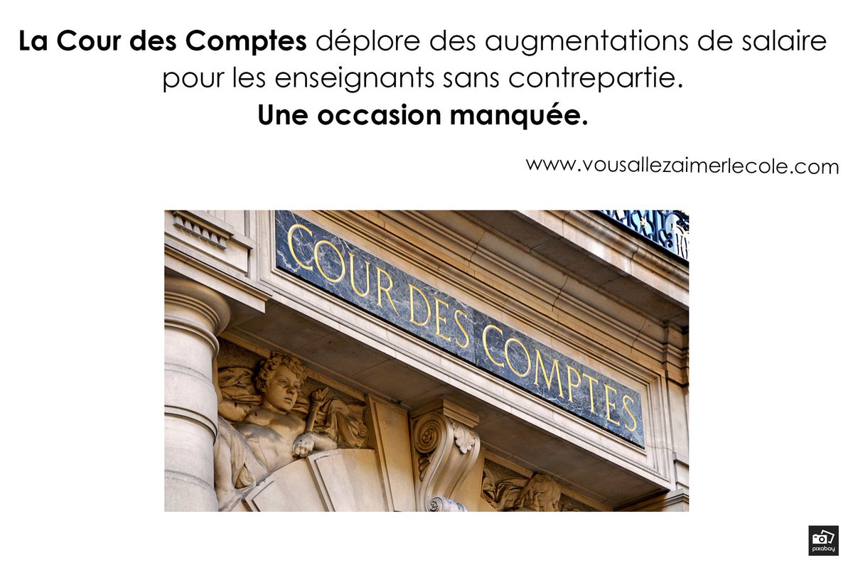 FournierJoyeux's tweet photo. La @Courdescomptes déplore des augmentations de #salaire pour les #enseignants sans contrepartie. Une occasion manquée https://t.co/faTI96e21w
