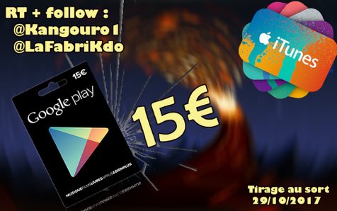 KangouRo1's tweet photo. 🎁New #CONCOURS 🎁

1 carte kdo de 15euros à gagner

#RT + #follow @LaFabriKdo et @KangouRo1 

🍀Tirage le 29 octobre 2017 à 21h🍀 https://t.co/z3hCzxQVbh