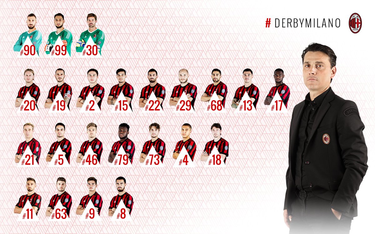 AC Milan on Twitter: "The 23-man list for #DerbyMilano 🔴⚫📋 👉🏻 https://t.co/DCGrQDX7yv I 23 convocati Mister @VMontella https://t.co/byu4lydTUD https://t.co/LMT8f4qXxf" /