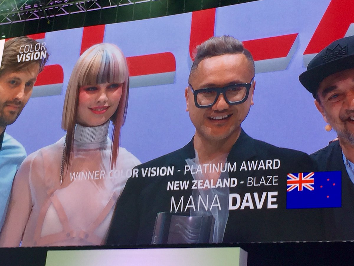 Salon_Magazine's tweet photo. New Zealand wins big -Platinum Colour & Platinum Creative! #trendvision2017 @wellahair #haircompetition https://t.co/gfsmpjS7ma