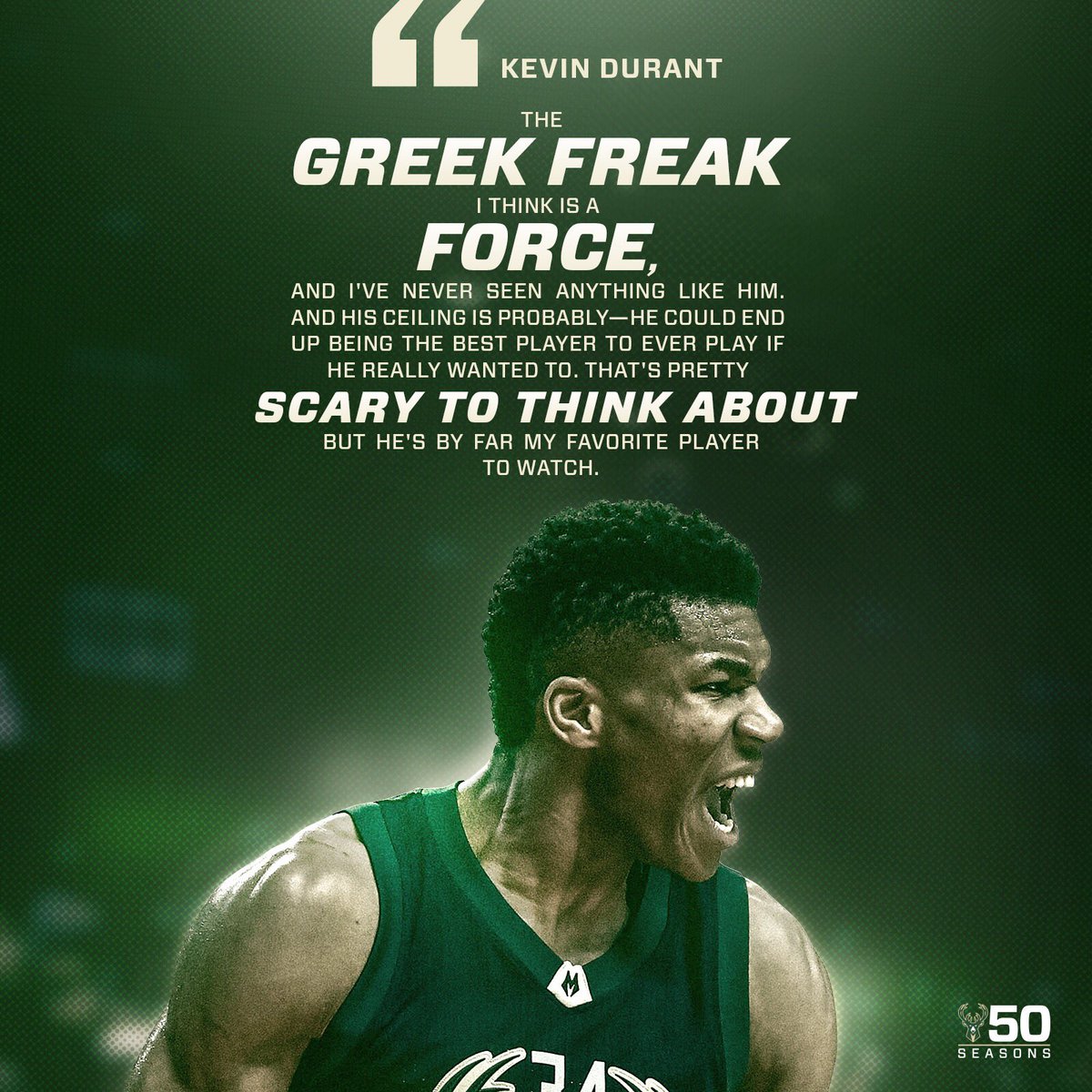 KD says Giannis could be the best player ever.  #FearTheDeer https://t.co/lkhEHaPRu5