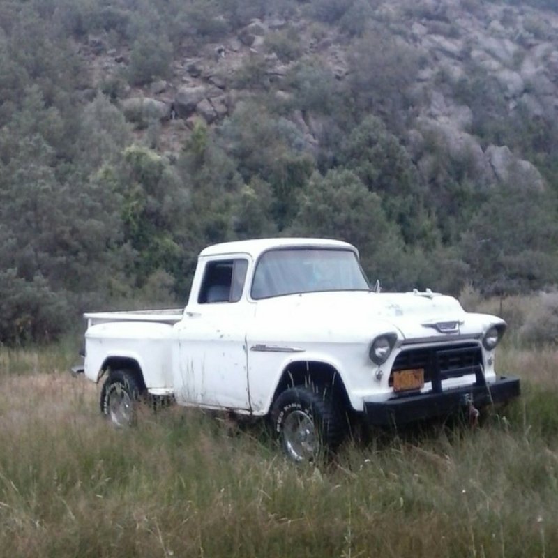 Robert Salazar shared this photo of his 1955 #Chevy3100 body on a #GMC Jimmy drivetrain. #50sFriday #chevytrucks