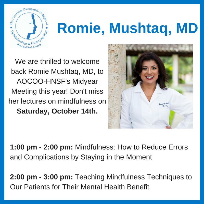 AOCOOHNS's tweet photo. Don't miss @DrRomie at AOCOO-HNSF's Midyear Meeting today at 1pm! #AOCOOHNS https://t.co/m0TpptL06Q