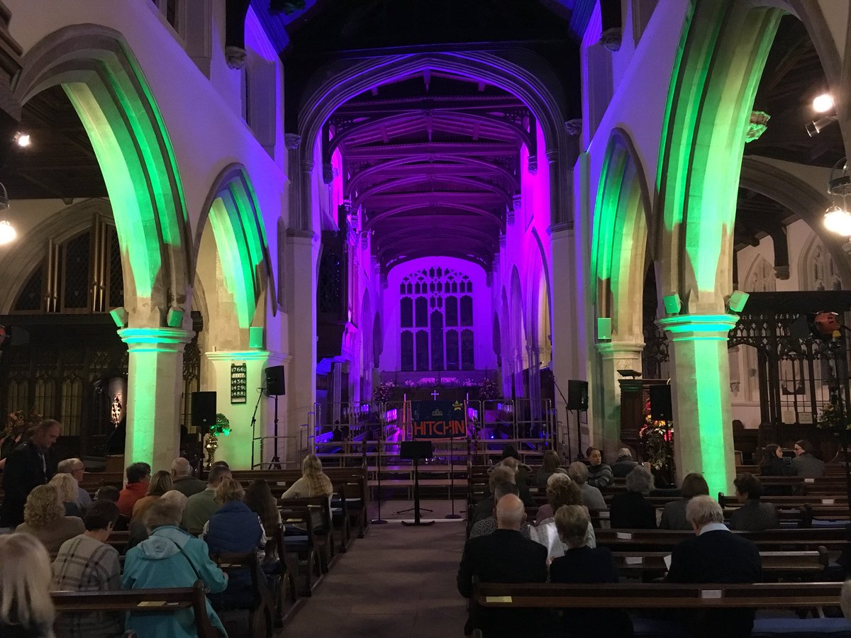 BMEAVLtd's tweet photo. @PippaGearing @LizzieDeane @mattpallant the stage is set for tonight’s @RockChoir @samaritans charity event in Hitchin https://t.co/R7yEAAMRsS