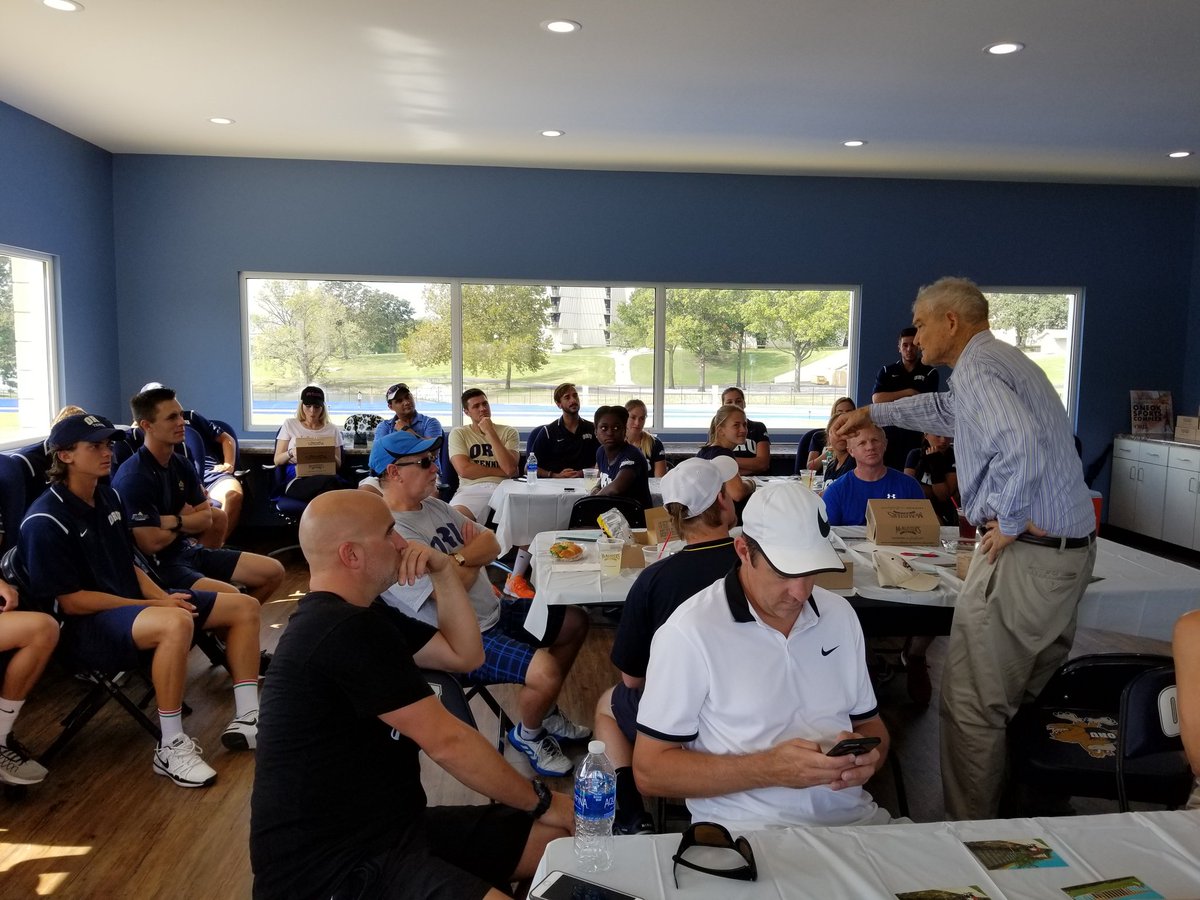 TimoJJ's tweet photo. 1st annual tennis reunion. What a day to show those who built the program their new facility. Great to honor Coach Duke &amp; hear old stories! https://t.co/vrBYvDVVGO