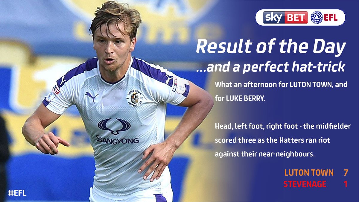 EFL's tweet photo. Seven up for @LutonTown!

Result of the Day, Player of the Day... it's all yours! 🎩 👏 https://t.co/eHGHVSyuBX