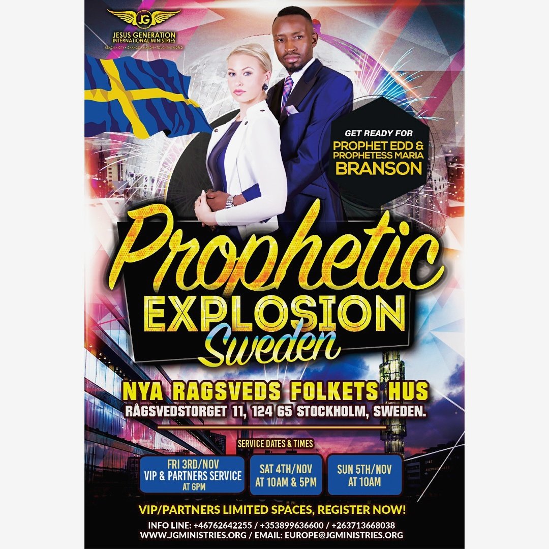 RumbieBranson's tweet photo. Sweden are you ready? Europe are you ready? @EddProph is coming!!! #propheticexplosion #prophetEdd #JG https://t.co/4v1ouodkyO