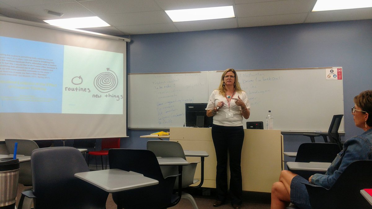 TycaWest's tweet photo. Kimberly Williams talking about creative thinking in the composition classroom. #tycawest https://t.co/Gr4i4d7Yts