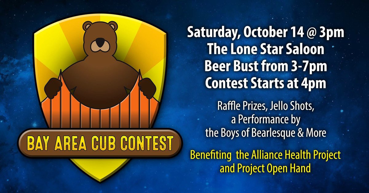 BearsofSF's tweet photo. Today is the day! Come to the Lone Star from 3-7pm for beer bust, food, DJ Joe Prince Wolfe, and sexy sexy cubs competing! https://t.co/EL7Hydz957