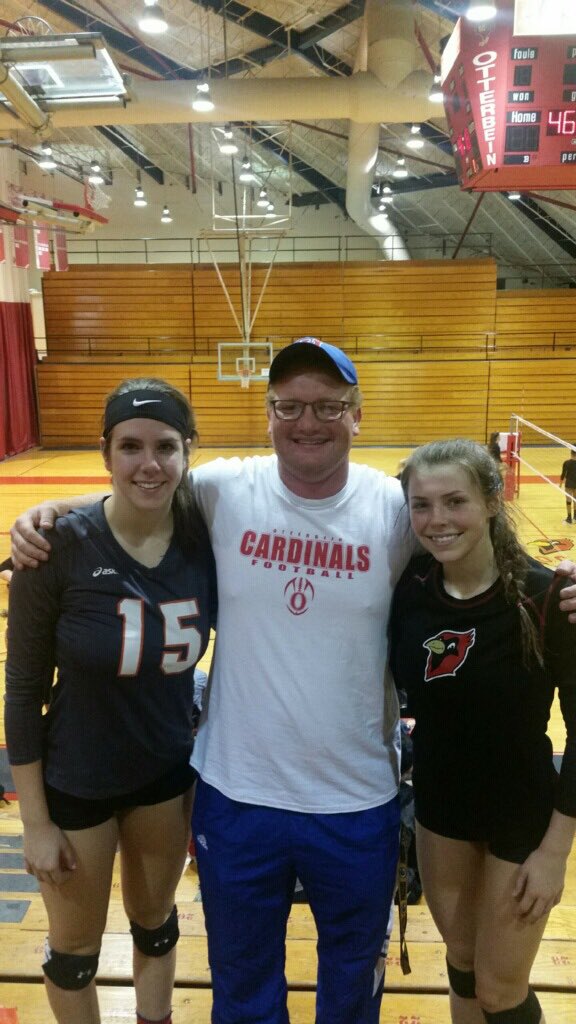 HLSD_AD's tweet photo. @MrHinkleBio with former @ScotVball players @Elora_Stiltner and @taybelch at the Heidelberg vs Otterbein Volleyball Match! #GoScots @HLSD_AD https://t.co/KhnUVwEmtX