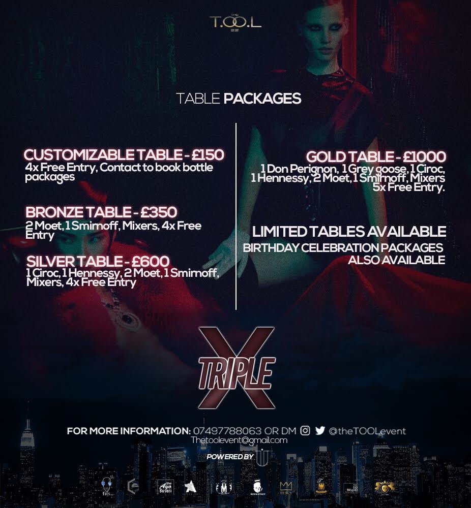 theTOOLevent's tweet photo. @TruthBirmingham @UTIInc @Djsammie_iconic @NdidiUdeh @Ms_ofure @ejents_Group @_alphainc @OluwaDjTiz @DJhafeez_ @BornKings_ Limited Tables available at the xXx  Party, live in @TruthBirmingham  , Dm us to book now.  #TripleXParty #Retweet https://t.co/caLqTB2bMb