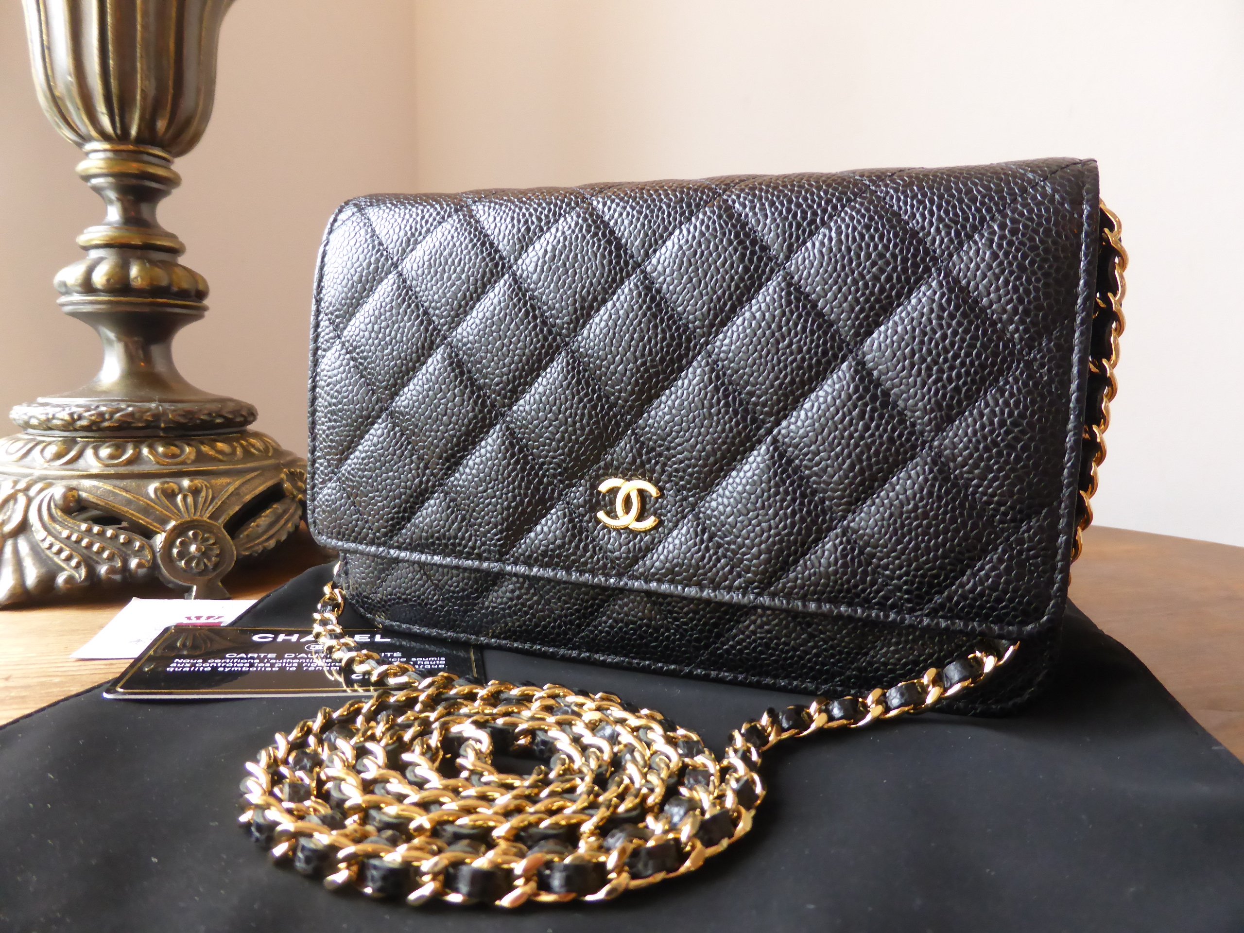 Naughtipidgins Nest on X: As New Chanel WOC Wallet on Chain in Black Caviar  Leather with Gold Hardware. >    / X