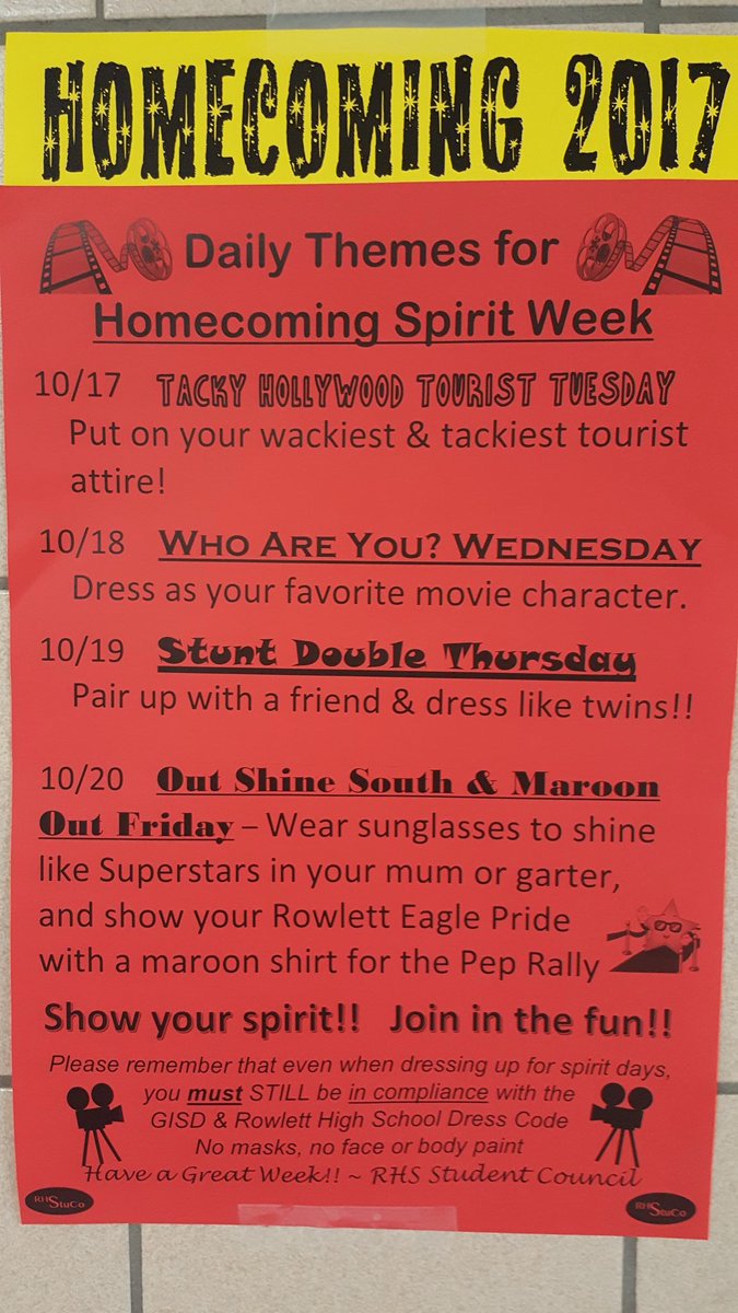 Lett_SRDs's tweet photo. Info for Homecoming Week!! #rhshoco2017 https://t.co/WMgOWb5njJ