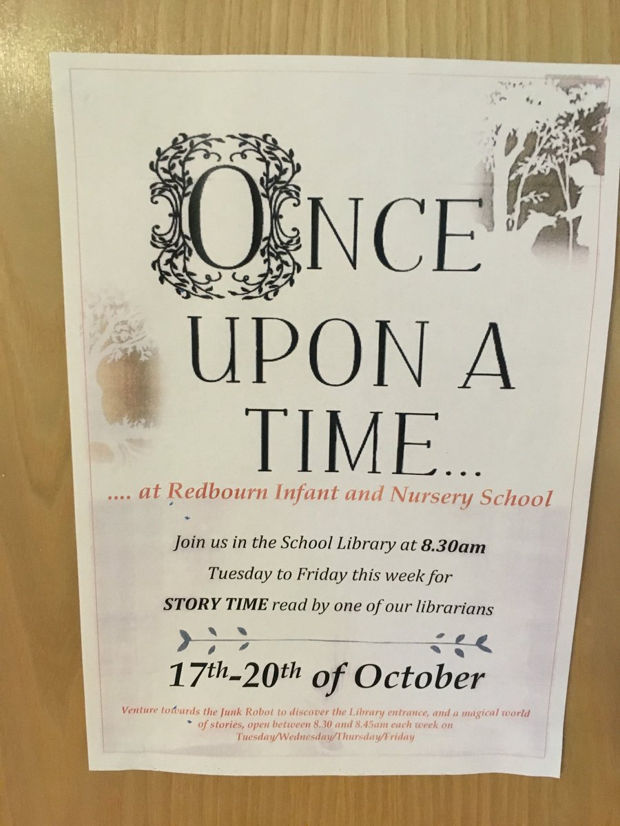 RedbournInfants's tweet photo. Bring your children along to story time in the library Tues-Fri next week at 8:30am https://t.co/wlDakjFXNf
