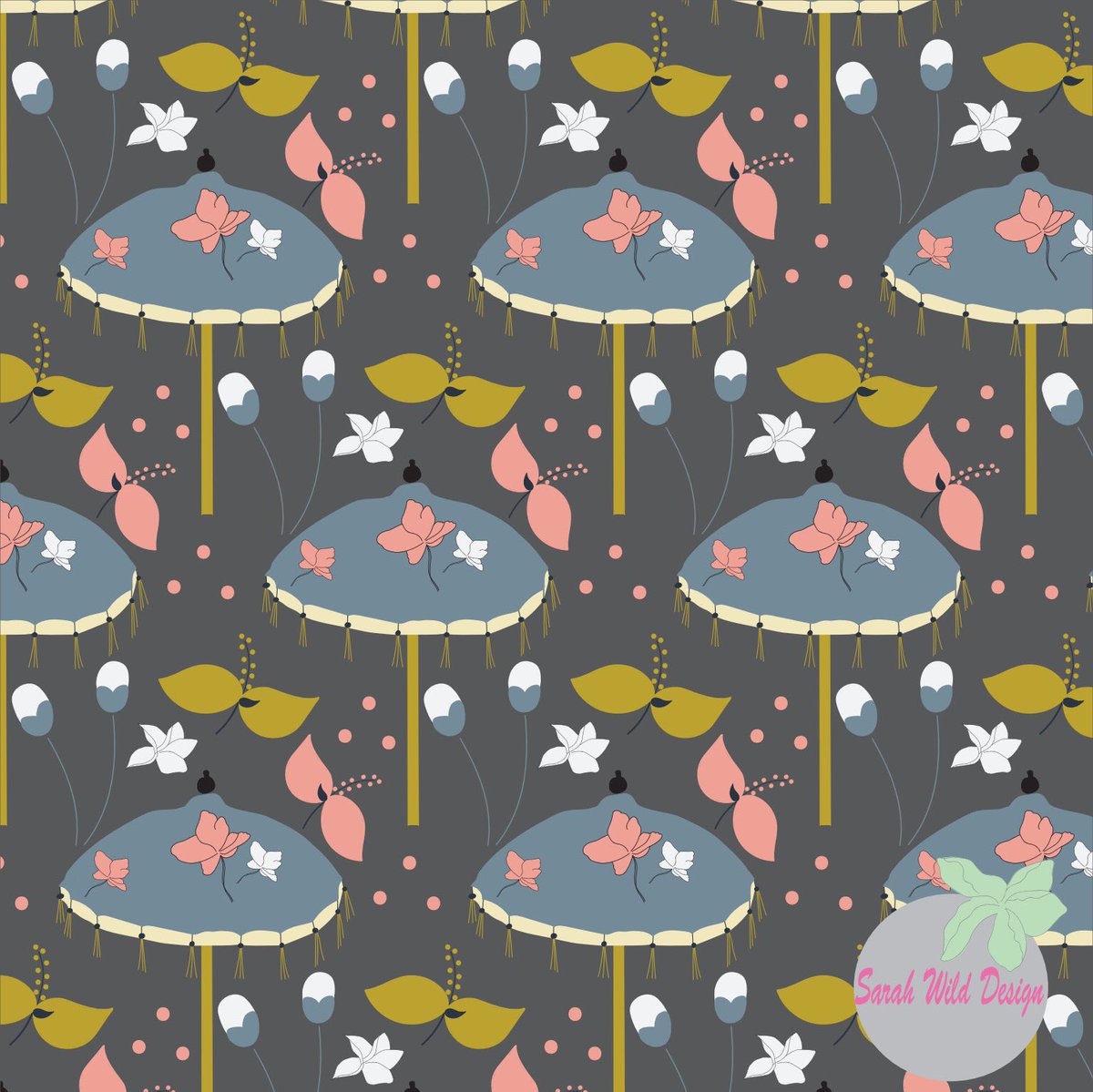 sarahwilddesign's tweet photo. An umbrella pattern for #week6 #patternweekly #umbrella #surfacepattern #designer #repeatpattern #floral https://t.co/B8tffXI2l3