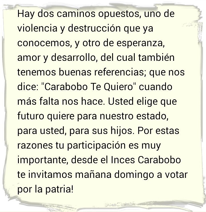 guyensaul's tweet photo. Si tienes dudas de por quien votar mañana escucha a #LacavaEnVivo por @rafaellacava10 5pm y vota por un Carabobo Potencia y sin violencia! https://t.co/byVKad5kBp