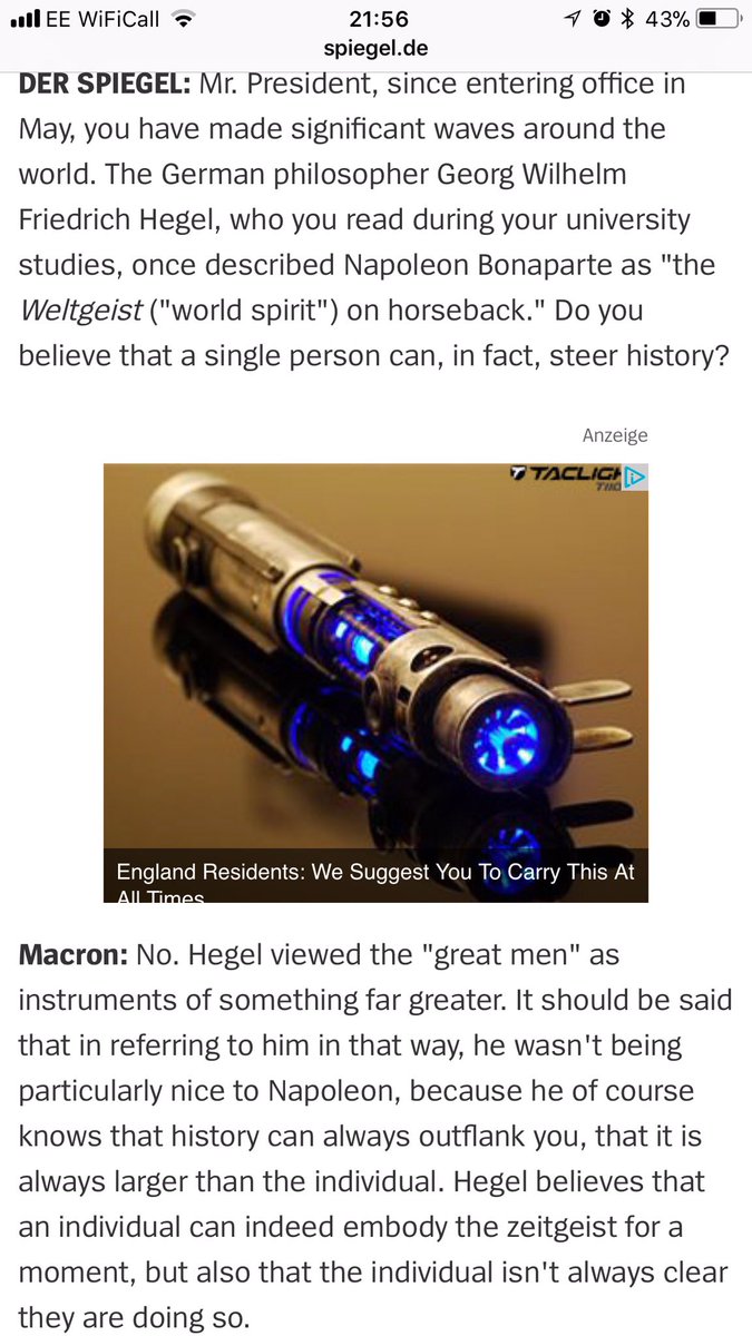 This is a German magazine's first question to French president. Dare I ever ask a similar question of UK leader? What would be the answer?