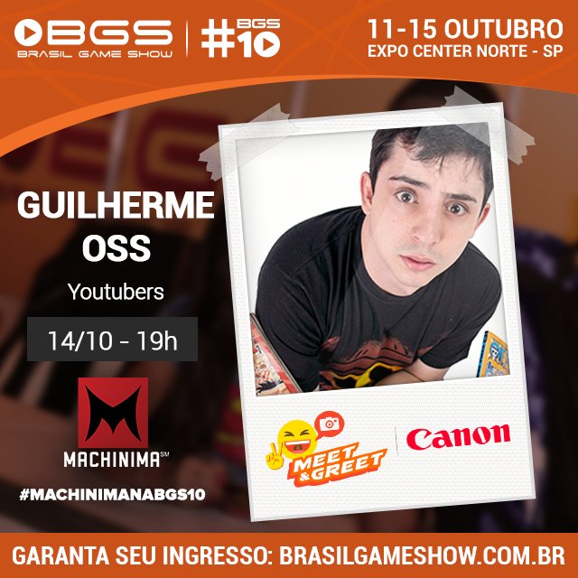 MachinimaBrasil's tweet photo. Agora às 19hr tem Meet-Greet com @guilhermeoss aqui na #BGS10 @BrasilGameShow #MachinimanaBGS10 https://t.co/3wt0rwoyBj