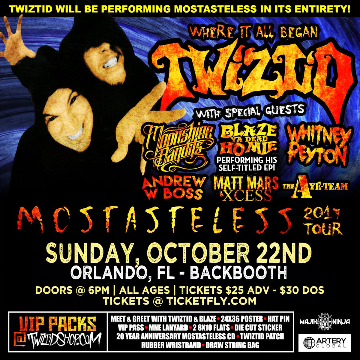 majikninjaent's tweet photo. Orlando, the #mostasteless tour is heading your way next Sunday !!!
Get to #backbooth from 6pm ☠️
More details at @twiztidshop 🔥 https://t.co/gsJ0khEHKx