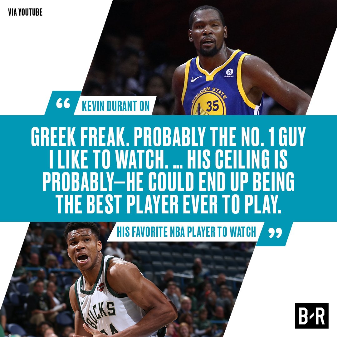 BleacherReport's tweet photo. KD thinks Giannis could end up being the GOAT. https://t.co/Ievs7Sx73L