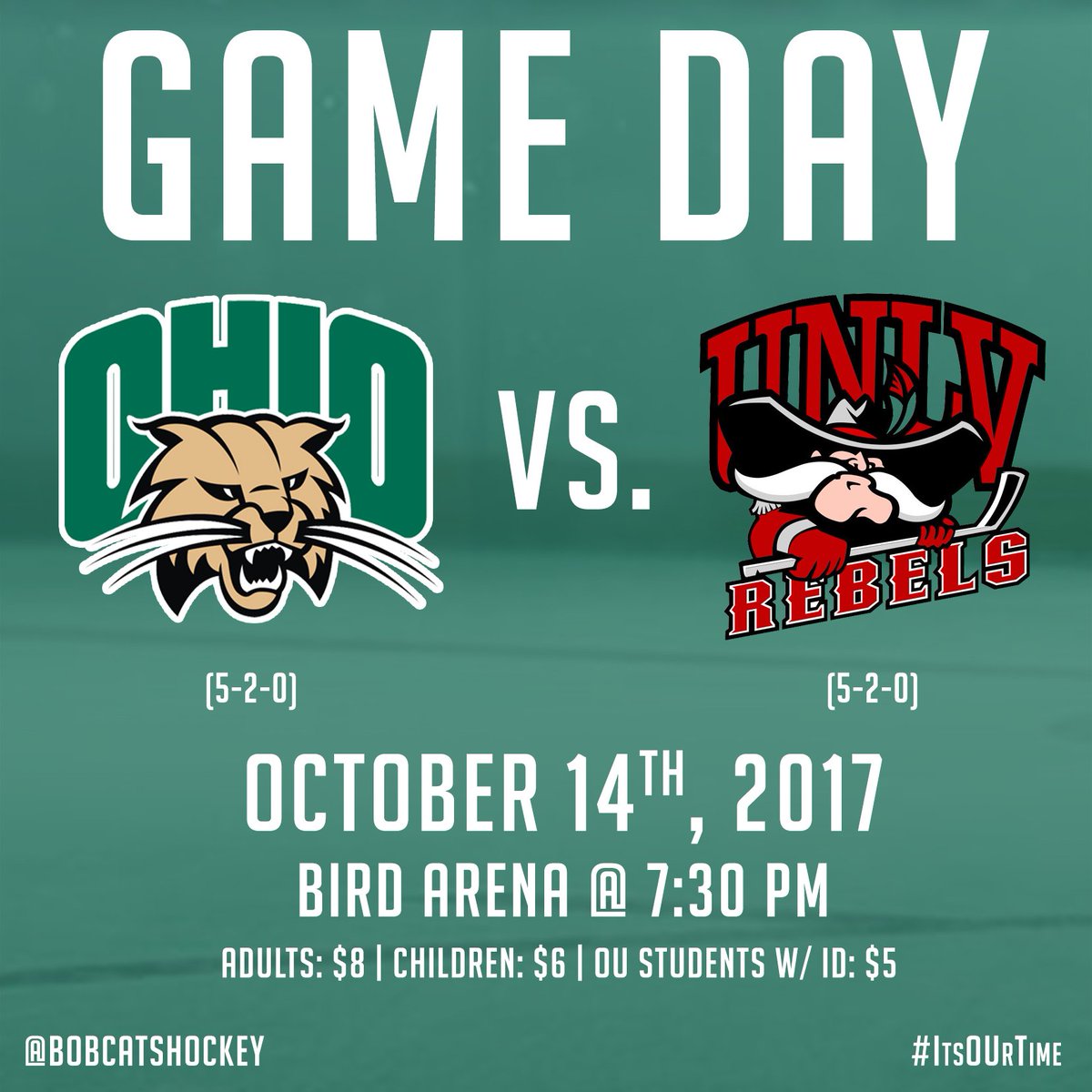 BobcatsHockey's tweet photo. Bobcat faithful: it’s time for a rematch versus @UNLVRebelHockey!
📍 @OU_BirdArena
⏰ 7:30 PM
🖥 @AVWHockey
#ItsOUrTime #RoboneStrong https://t.co/Lfi2F8vBR1
