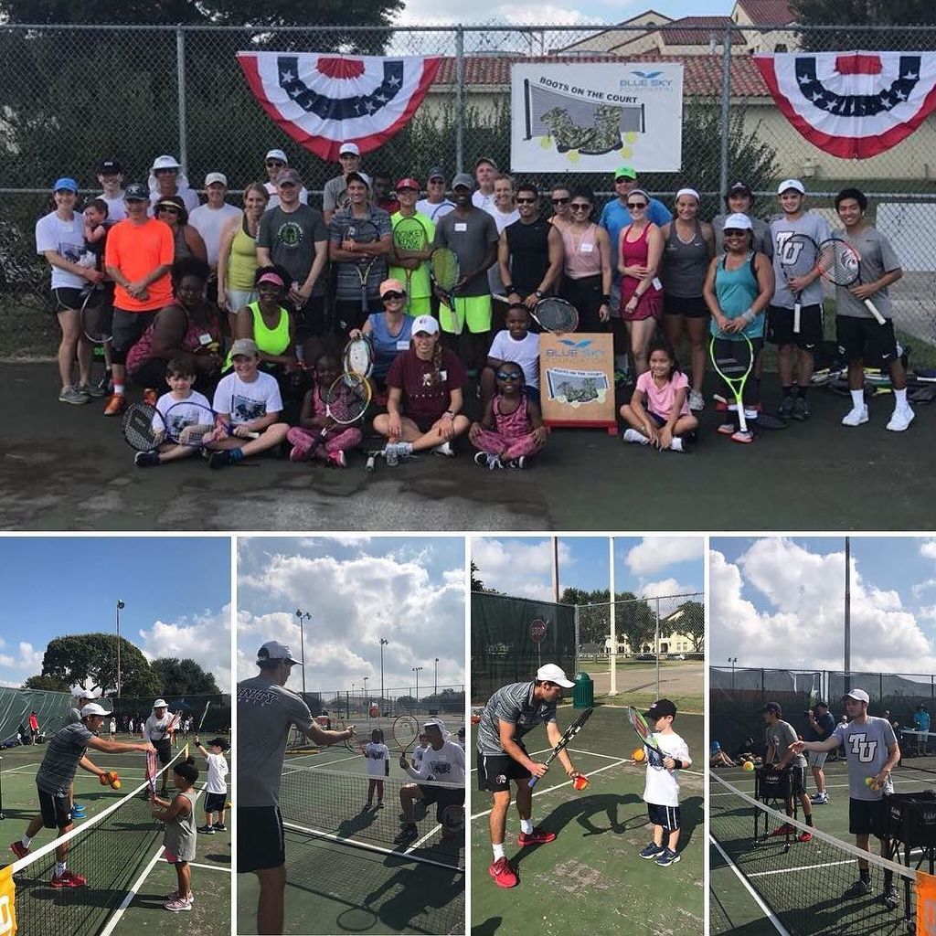 TUtennis's tweet photo. Proud of our guys working along side Alum Dick Stockton and Blue Sky Foundation with their Boots on the Court Program. #TUTennis #TigerPrid… https://t.co/IQfi9cNTkJ