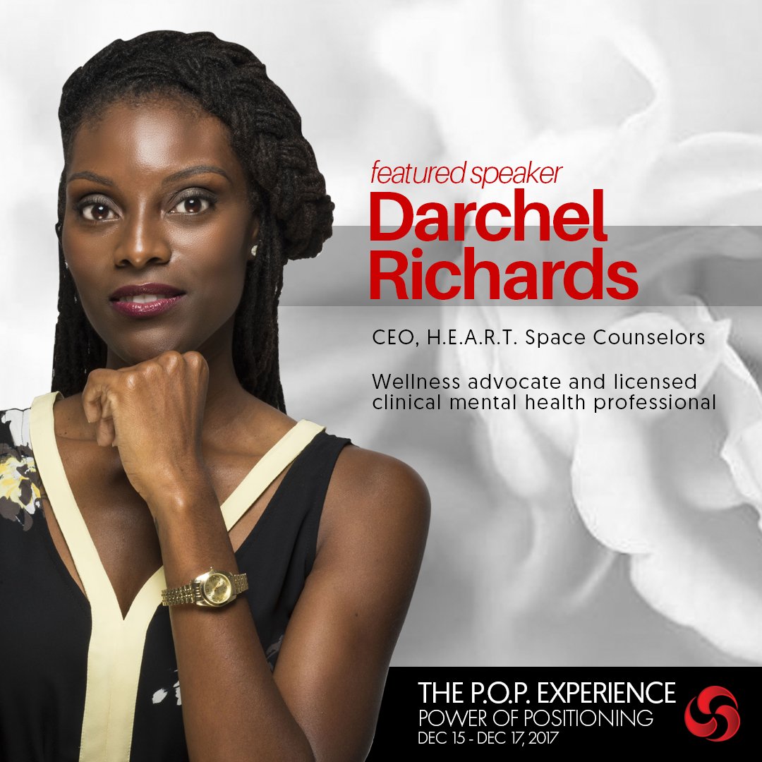 PoPexperience17's tweet photo. Speaker Alert! Mental Health advocate Darchel Richards will be joining the P.O.P. Experience as a featured speaker Dec. 15 - 17 in Galveston, TX! https://t.co/32JkVbY2Px #ThePopExperience #PowerofPositioning https://t.co/J51BGyX0T4