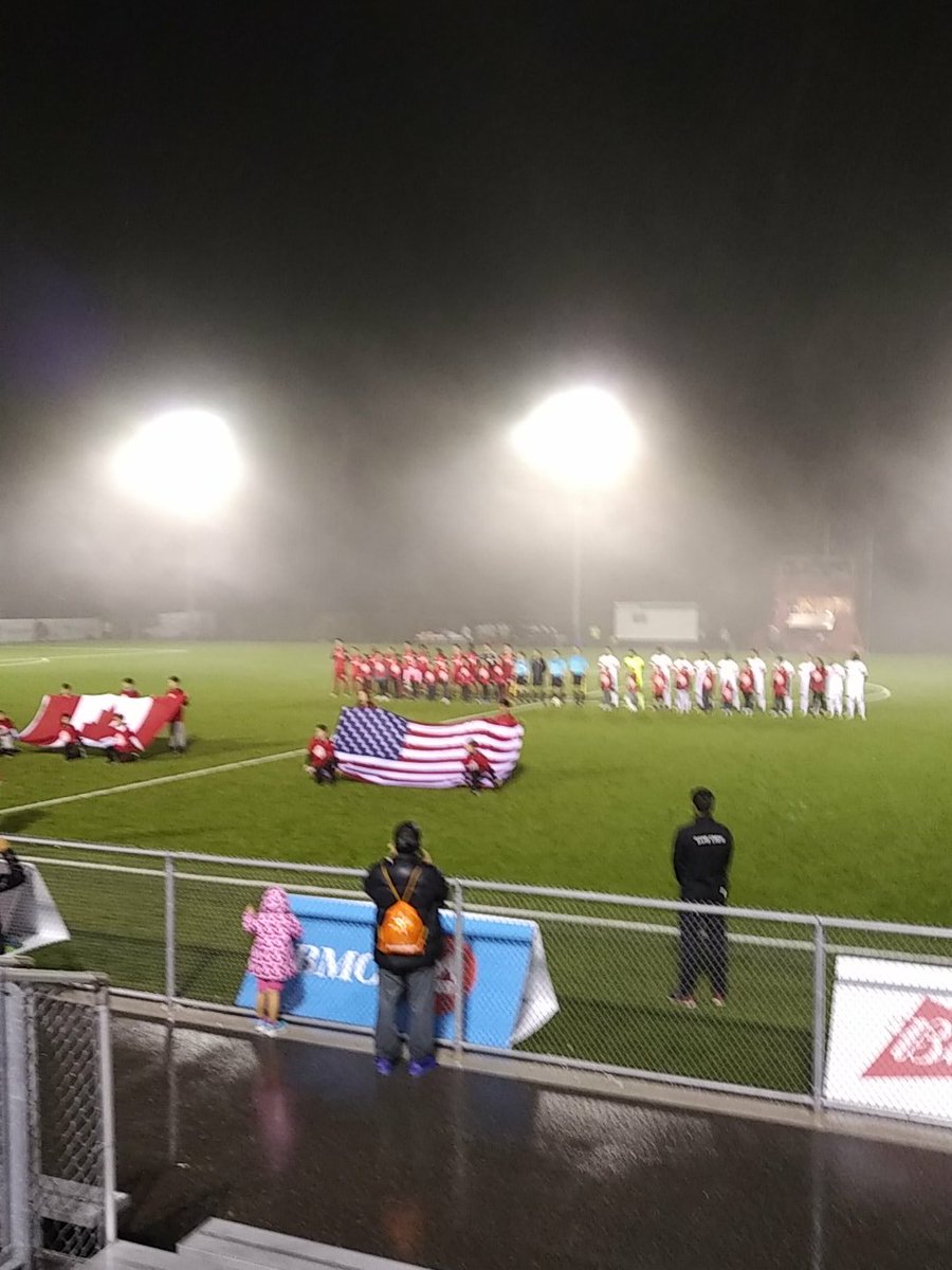 smale_ron's tweet photo. A little damp - USL game tonight at the Soccer Centre. TFCII vs FC Cincinnati Special thanks to the Glen Shields flag bearers & escorts https://t.co/Juj6DDYSHp
