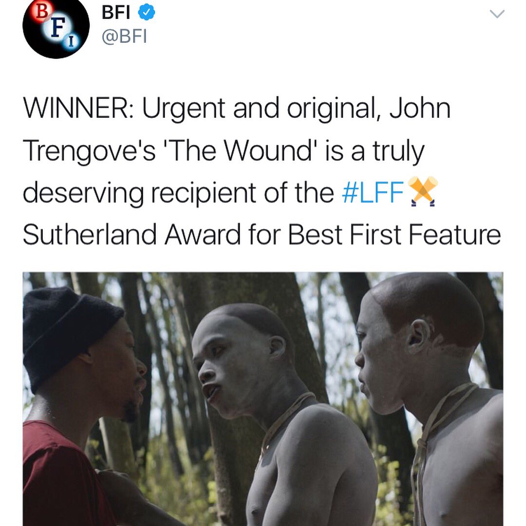 TheWound_SAfilm's tweet photo. We have taken home the Best First Feature Award at the London BFI!!!!
#Inxeba #TheWound #BestFirstFeature #BFI #LFF https://t.co/AU3vNbHsmC
