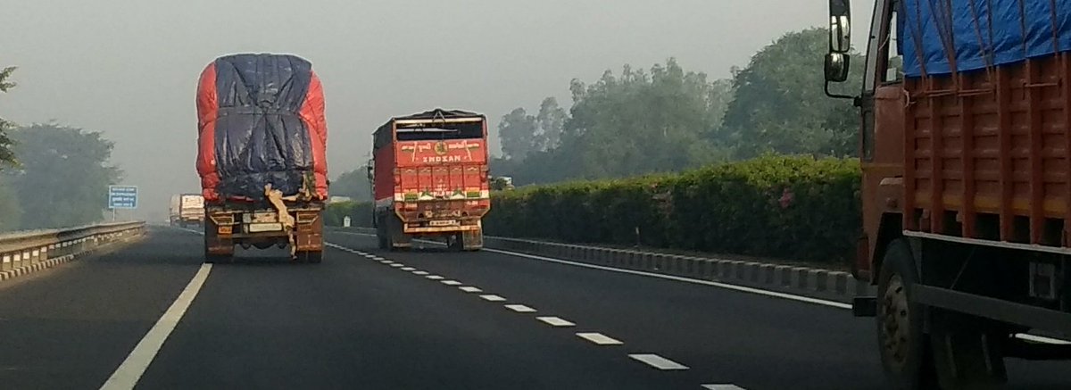 lambubaniya's tweet photo. Stuck behind slow moving trucks in both lanes. We need more discipline on roads by trucks. Lanes must be followed #NE1 #NHAI #HEAVYLEFT https://t.co/kOeGHxZP7q