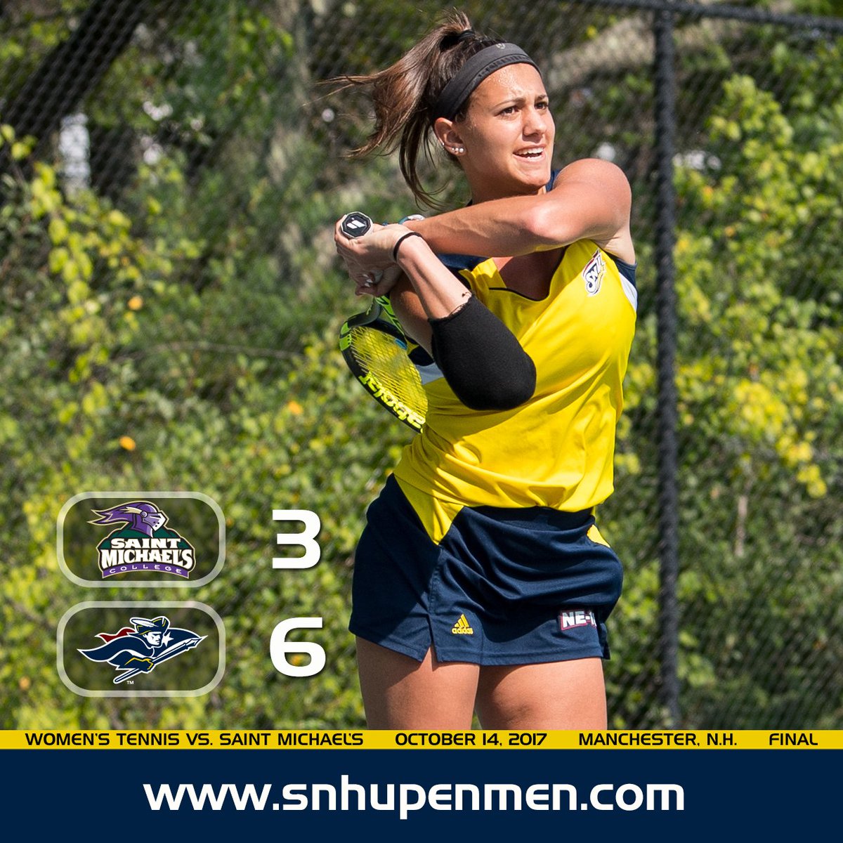 Recap: <a href="/SnhuTennis/">SNHU Tennis</a> Women Outduel Saint Michael's, 6-3 snhupenmen.com/x/0gyae
