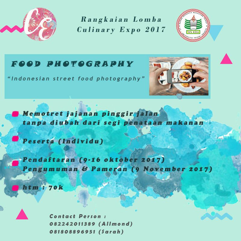 BEMP BOGA Proudly Present : Cu;inary Expo 2017 🎉 | Competiton : Food Photography | Pendaftaran 09 Okt-30 Okt | Info IG : @culinaryexpo_unj