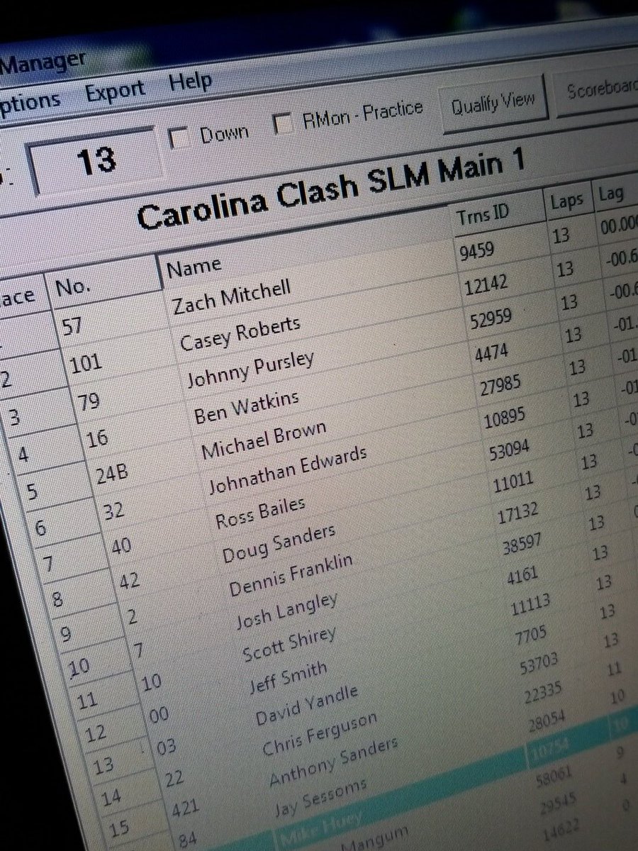 gigiowens3's tweet photo. Brown brings out the next caution...13 of 40 laps complete. Here is a pic of your current running order. @carolinaspeed #KOC #ClashBash https://t.co/WyY8qb1ZuA