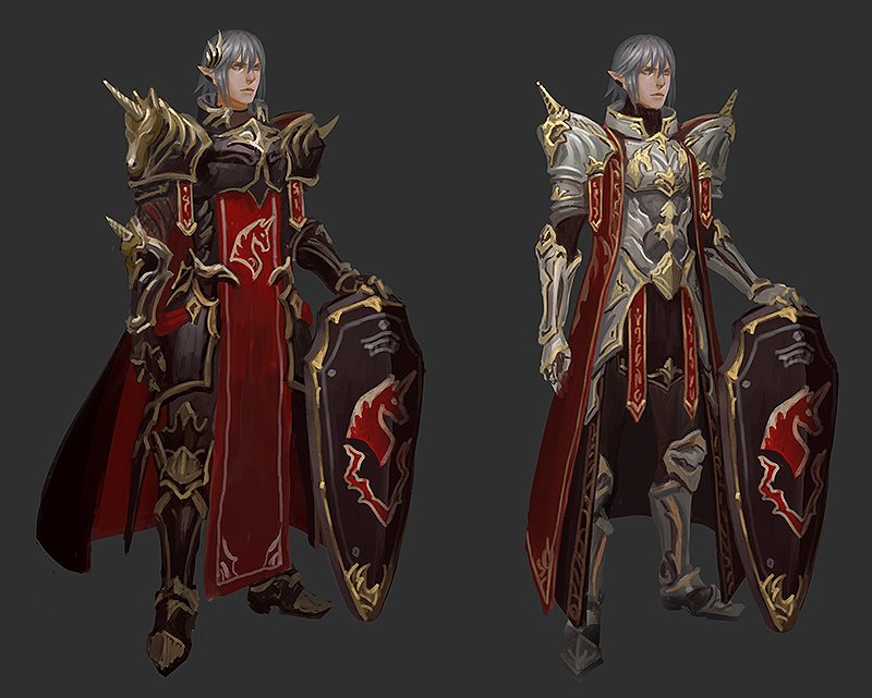 AthenaWX's tweet image. I wanna design an unicorn themed armour for #Haurchefant Here are 2 sketches, which one do you prefer?#オルシュファン #FFXIV