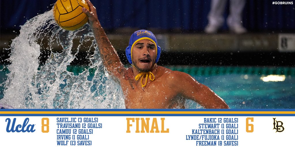 #2 UCLA defeats #7 Long Beach State, 8-6! <a href="/NicolasSaveljic/">Nicolas Saveljic</a> had a game-high 3 goals! #GoBruins #GoBeyondGreat