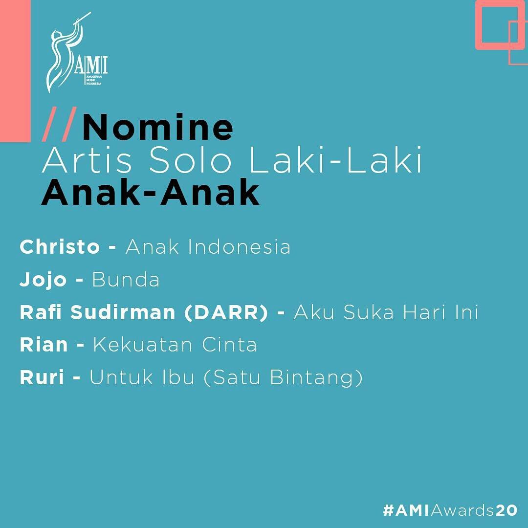 Nomine Artis Solo Laki-Laki Anak-Anak

#AMIawards20
#MusikTanpaBatas
