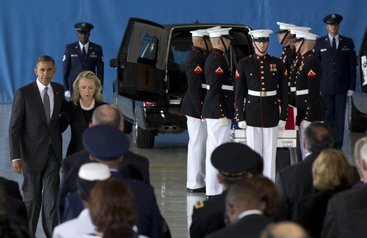 When the remains of 4 soldiers ambushed in Benghazi returned home, both Obama and Clinton were there.

When the remains of 4 soldiers ambushed in Niger returned, Trump was golfing.