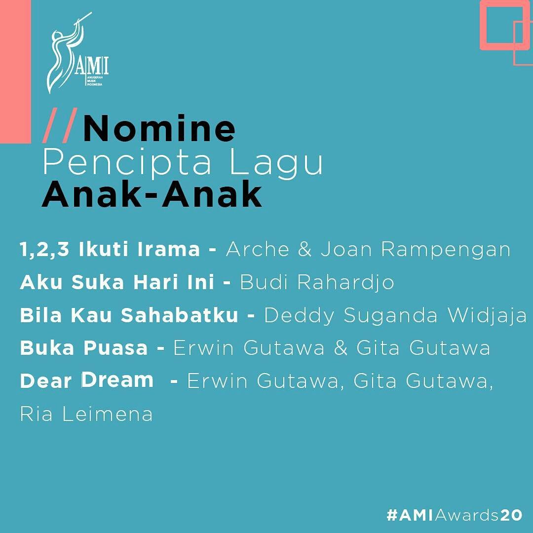 Nomine Pencipta Lagu Anak-Anak

#AMIawards20 
#MusikTanpaBatas