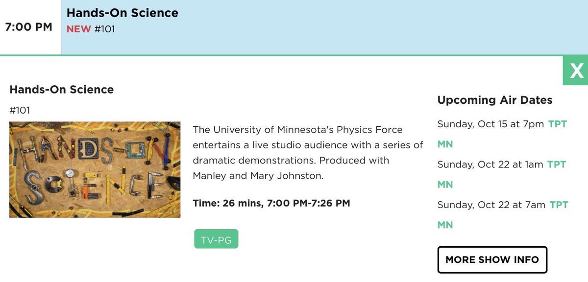 UMNPhysicsForce's tweet photo. Get your physics on! Sunday night on @tpt MN, we’re the guests on the first episode of “Hands On Science”. #physicsisfun https://t.co/i7r5vRi6fP